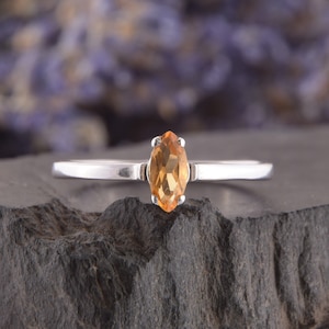 Marquise Ring, Womens Citrine Silver Ring, Simple Silver Ring, Minimalist Ring, Dainty Silver Ring, Yellow Stone Ring, November Birthstone