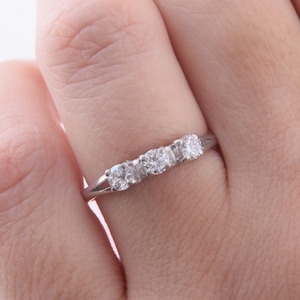 Womens simple sterling silver promise ring, 3 stone silver ring, Dainty promise ring for her, Small silver ring, White cz promise ring