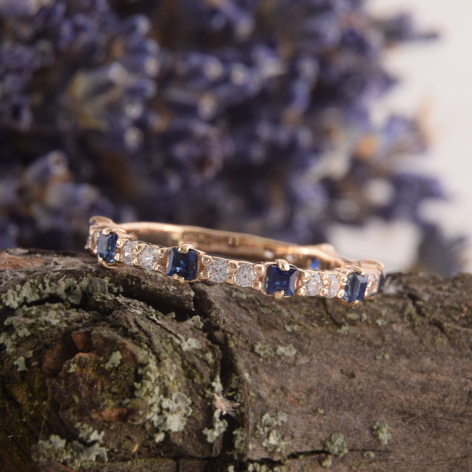 Womens Sapphire Wedding Band Unique Wedding Band for Her - Etsy