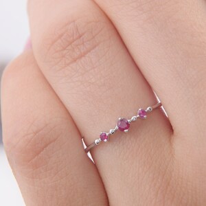Simple Delicate 3 Stone Ruby Promise Ring for Her, Dainty Minimalist ...