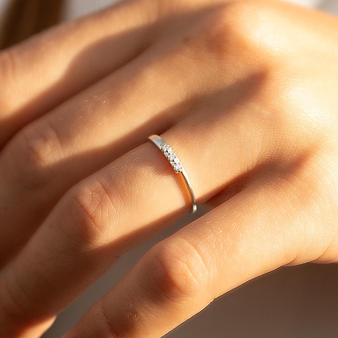 Dainty Tiny Cz Stacking Ring Silver, Minimalist Delicate 925 Sterling ...