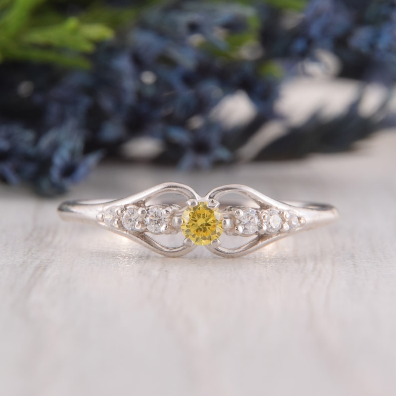 Citrine Jewelry November Birthstone Dainty Promise Silver Ring Silver Citrine Ring Yellow Stone Ring Womens Citrine Ring