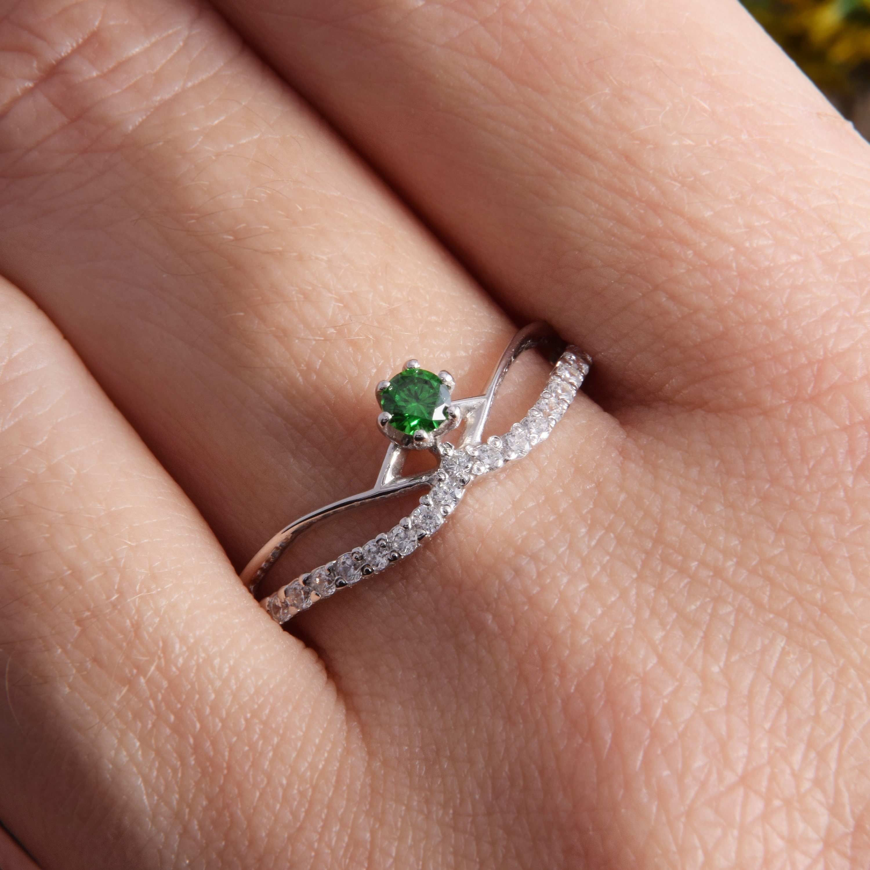 thumbnail image 2 of Flower Halo Round Cut Emerald Engagement Ring, 1 Carat 6 Mm Delicate Emerald Promise Ring, May Birthstone Gift, Muzo Green Emerald Ring 2 of 11