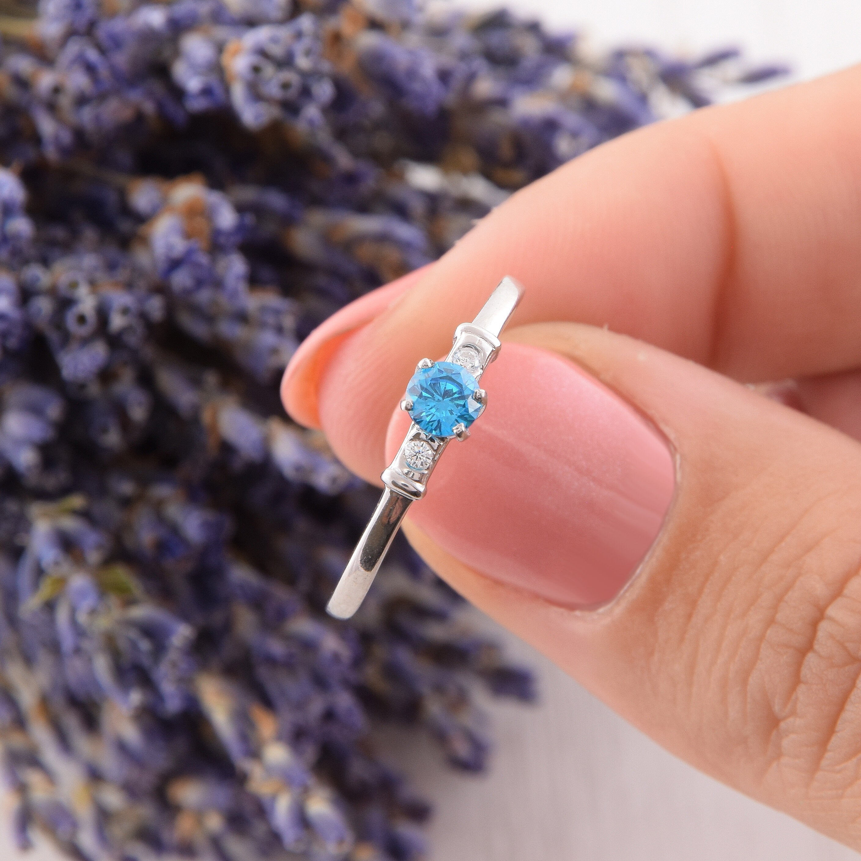 Ring 925 sterling zilver blauwe Topaas hart