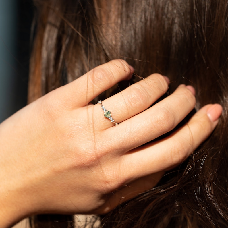 Moss agate silver promise ring for her, Unique moss agate engagement ring, Anniversary ring gift, Gemstone ring, Moss agate wedding ring image 8