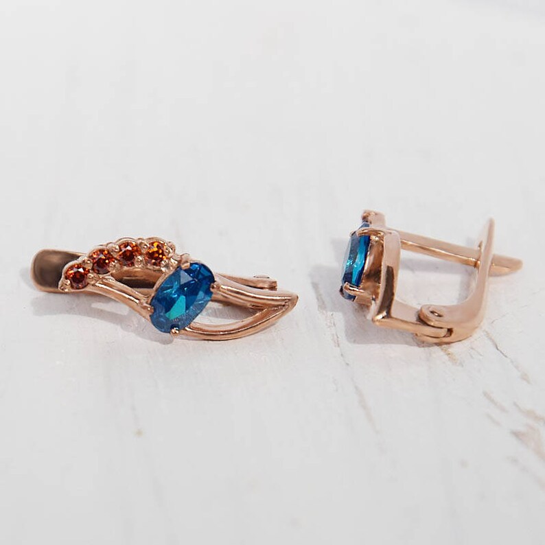 Rose gold earrings Topaz earrings Garnet earrings Red stone earrings Unique gold earrings Blue stone earrings Dainty earrings