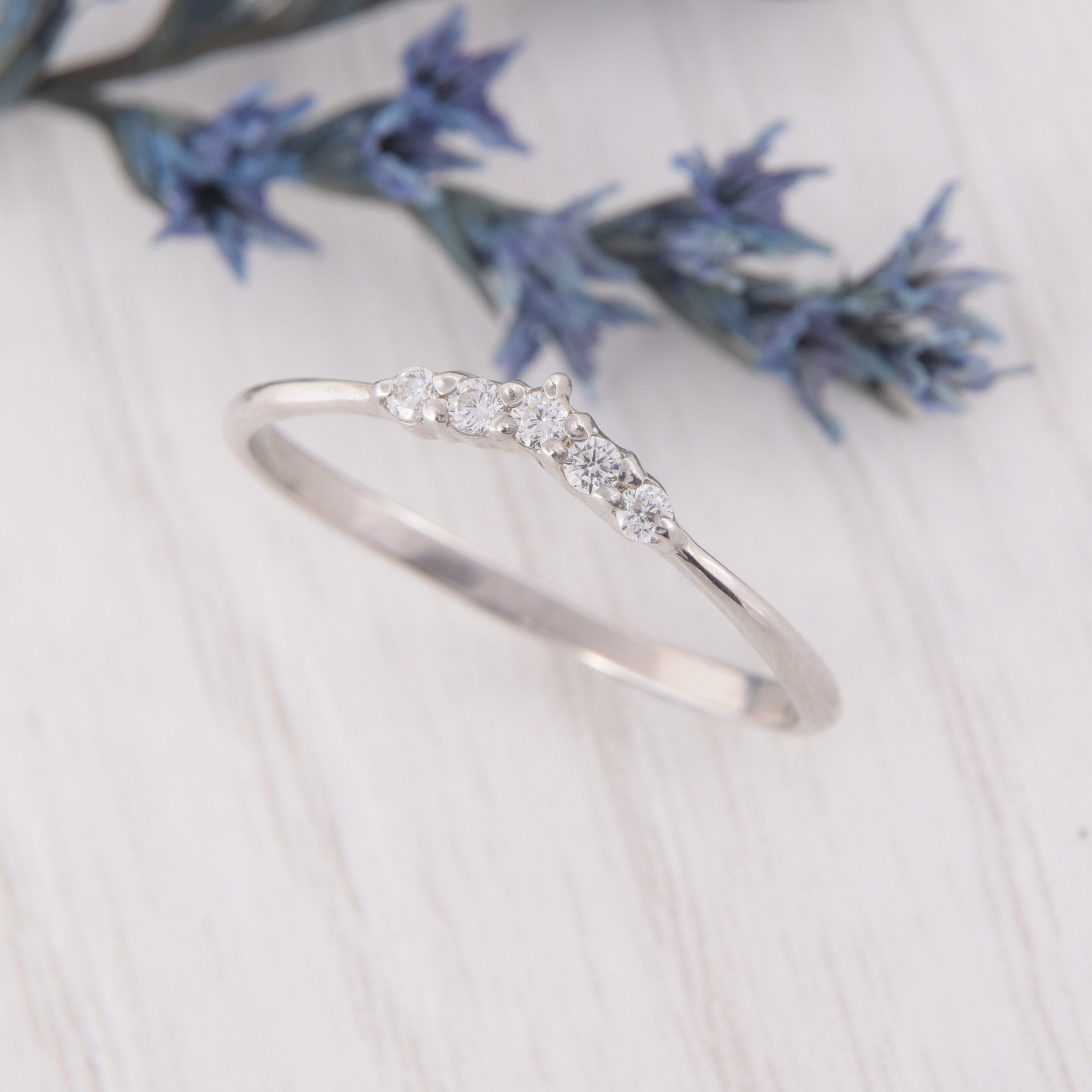Womens Curved Wedding Band Dainty Wedding Band Silver Etsy