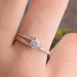 Rose gold engagement ring, Art deco ring, Women promise ring, Anniversary ring, Antique ring gold, Geometric ring, White cz ring gold
