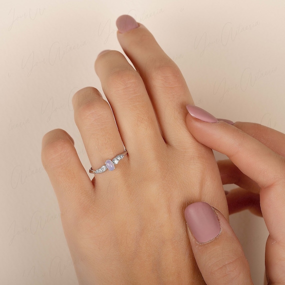 Moonstone Promise Ring Sterling Silver Moonstone Engagement Ring Woman Unique Promise Ring for Her Small Simple Womens Promise Ring Etsy
