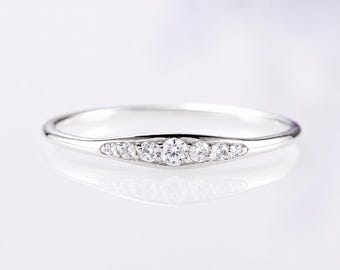 Sterling Silver CZ Promise Ring, Dainty Minimalist Cubic Zirconia Engagement Ring for Her