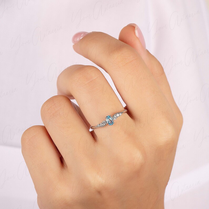 White Gold Dainty Womens Topaz Ring Gold Promise Ring Topaz Etsy