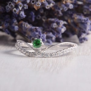 Womens Emerald Promise Ring, Silver Emerald Ring, Dainty Promise Ring, Antique Ring, Art Deco Ring, Emerald Jewelry, May Birthstone image 4