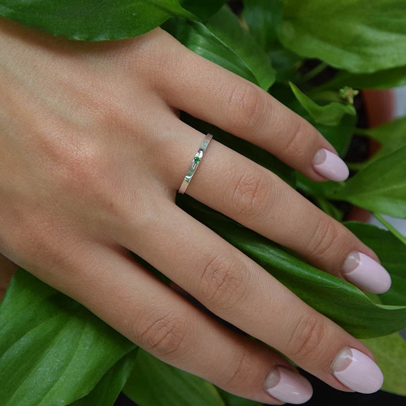 Solitaire ring, Dainty ring, Emerald ring silver, Thin ring, Small ring, Promise ring silver, Minimalist ring, Delicate ring, May birthstone image 5