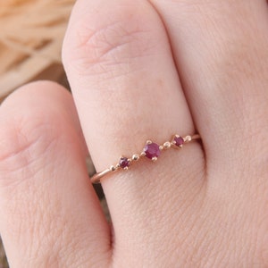 14k solid rose gold ruby promise ring for her, Womens ruby promise ring, Small & simple ruby engagement ring, Tiny delicate womens ruby ring