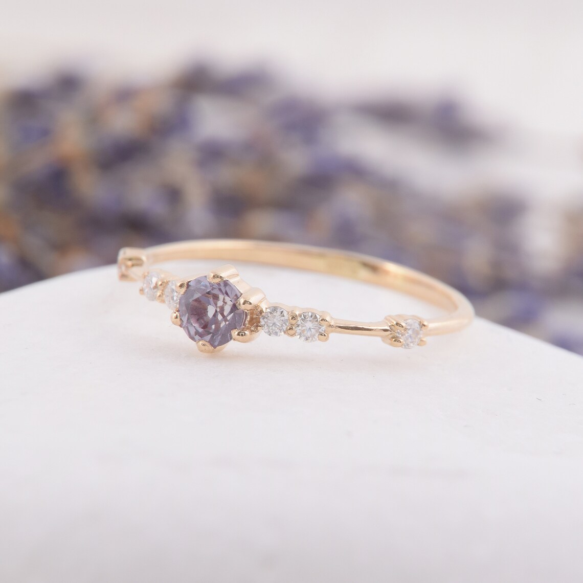 Dainty & simple 14k yellow gold alexandrite promise ring for Etsy