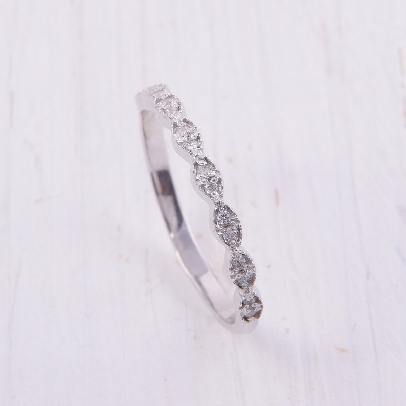 Half Eternity Wedding Band Minimalist Wedding Band Dainty Etsy