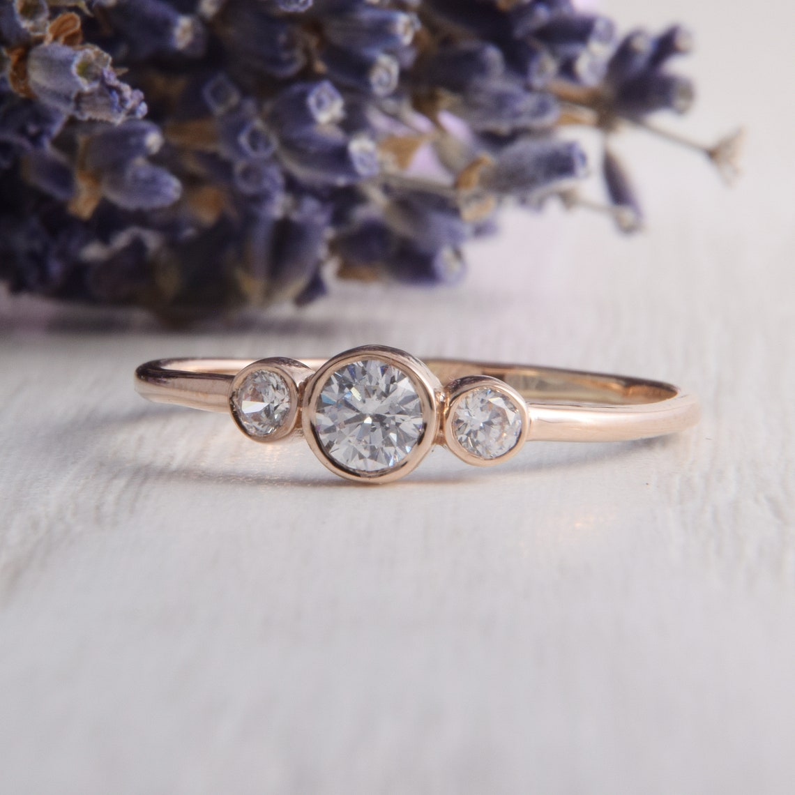 Rose Gold Womens Simple Promise Ring Bezel Cut 3 Stone Etsy