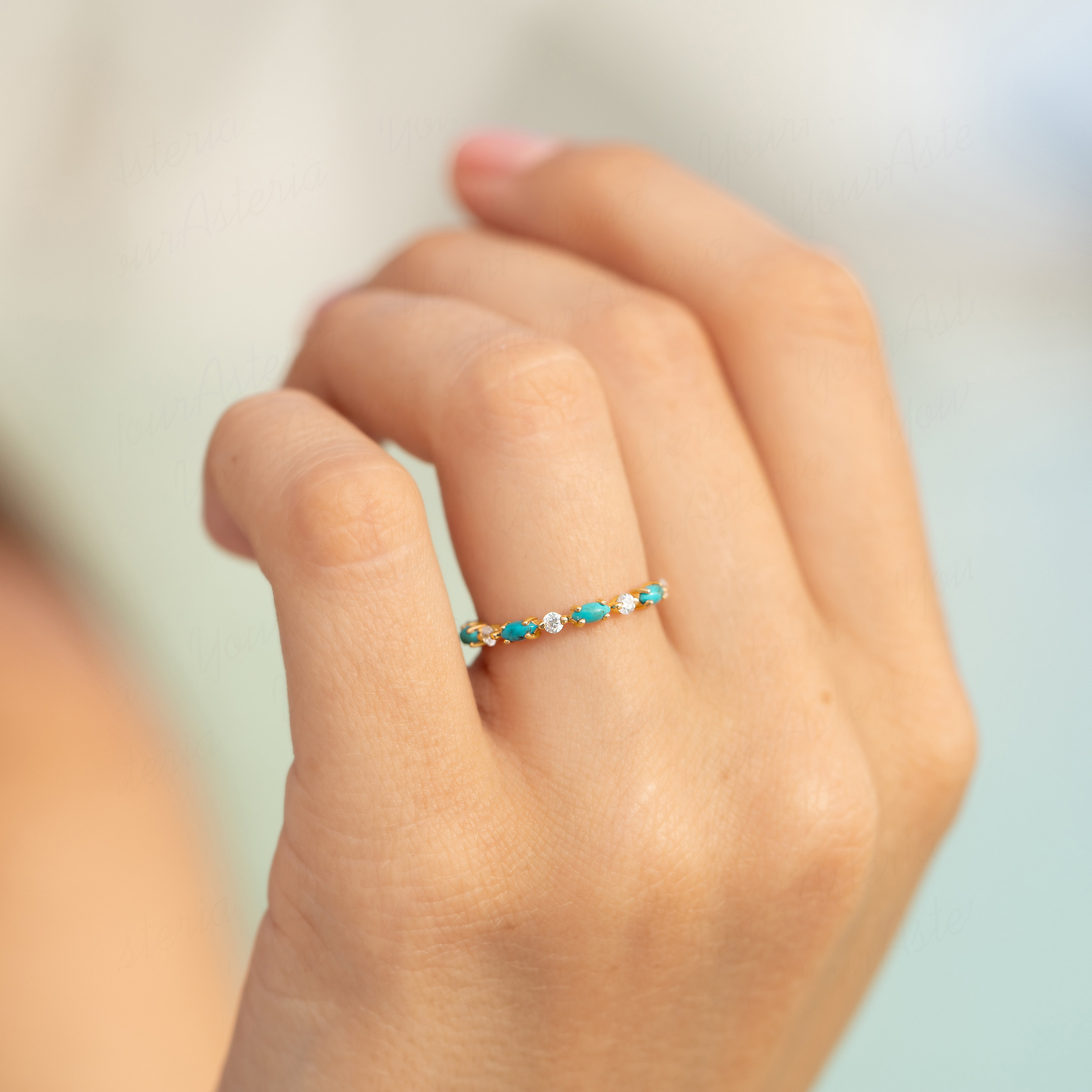 ユニークでミニマリストな繊細な14Kゴールドターコイズレディース結婚 