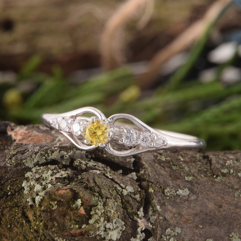 Citrine Jewelry November Birthstone Dainty Promise Silver Ring Silver Citrine Ring Yellow Stone Ring Womens Citrine Ring