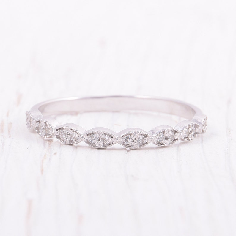 Half Eternity Wedding Band Minimalist Wedding Band Dainty Etsy
