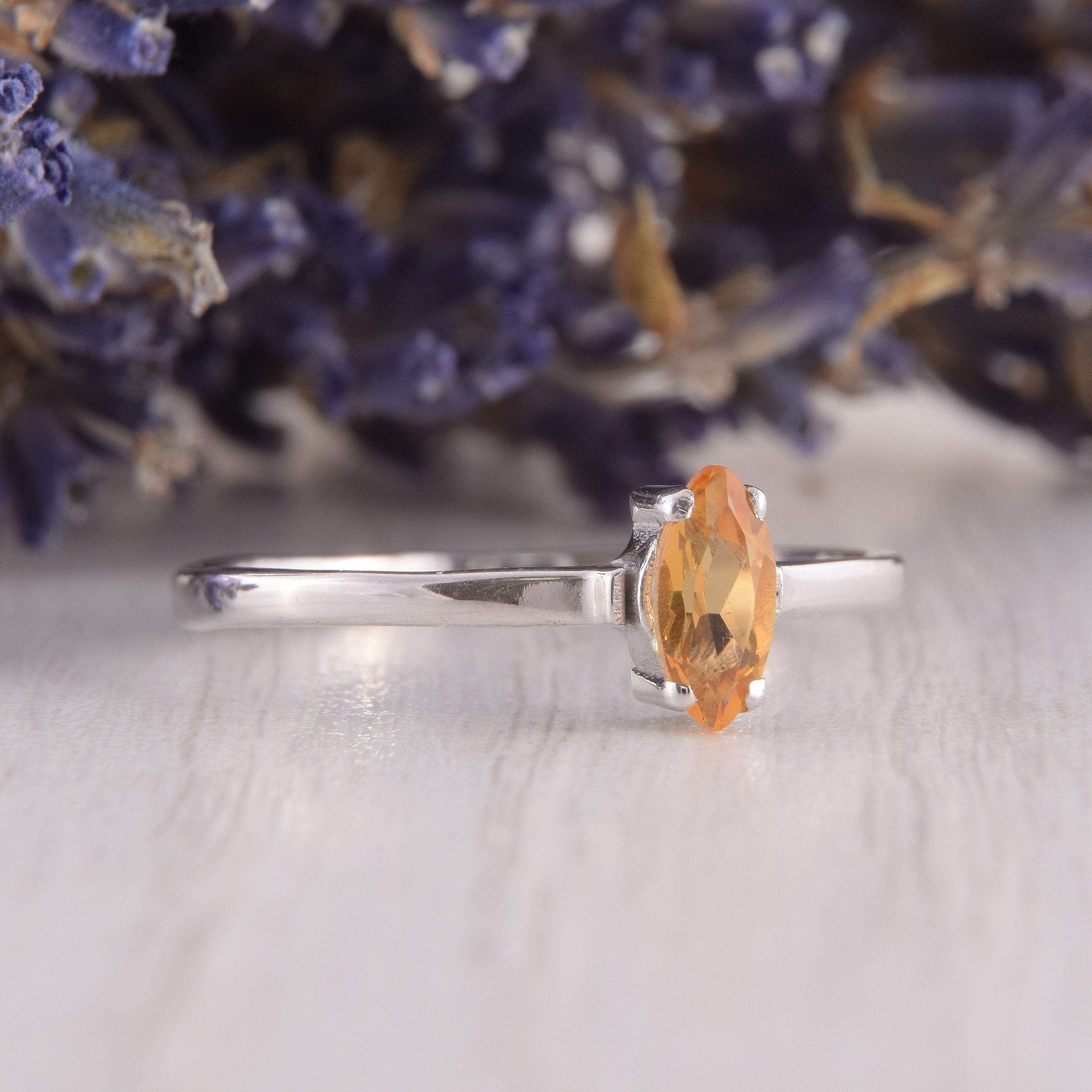 Marquise Ring, Womens Citrine Silver Ring, Simple Silver Ring 