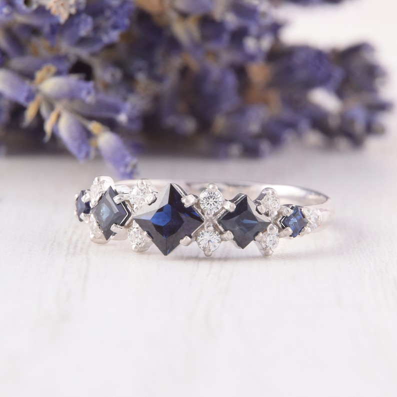 Unique Sapphire Wedding Band Womens Sapphire Ring Womens - Etsy
