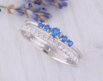 Sapphire Silver Wedding Band, Womens Wedding Band, Unique Wedding Band, Blue Sapphire Ring, Womens Sapphire Ring, Sapphire Silver Ring