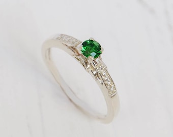 Emerald engagement ring, Victorian ring, Emerald ring silver, Antique ring silver, Emerald jewelry, Unique silver ring, Green stone ring