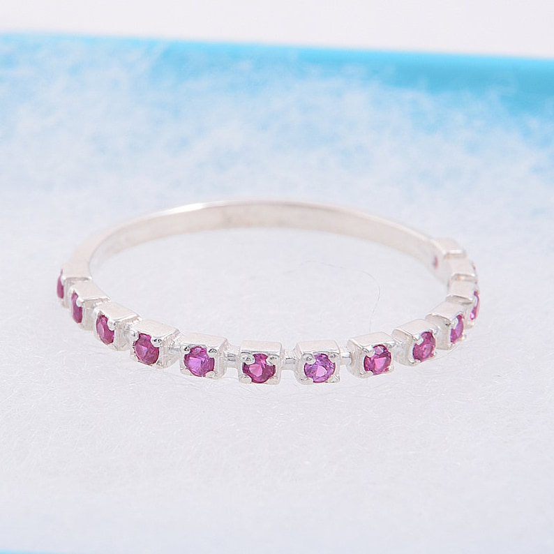 Silver wedding band Ruby wedding band Delicate ring Tiny wedding ring Elegant ring Women wedding ring Ruby ring Silver wedding ring