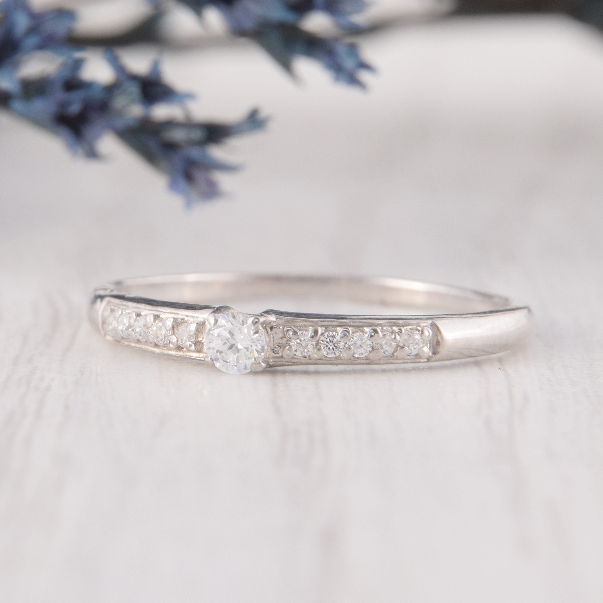 Dainty Silve Pomise Ings Fo He 2 Bithstone Adjustable