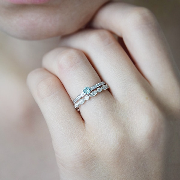 Bridal rings set, Wedding rings set, Art deco rings set, Silver rings set, Women rings set, Minimalist rings set, Dainty rings set