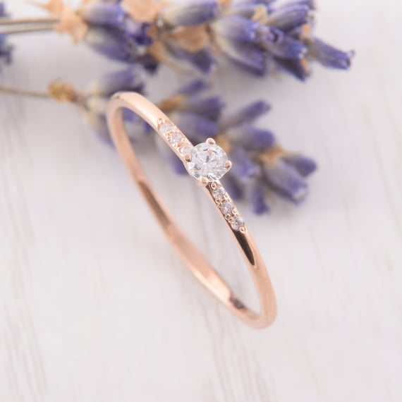 Minimalist Promise Ring for Women Simple Round Zirconia Crystal Rose Gold  Color Dating Ring Accessories Fashion