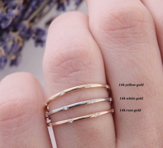 14k Solid Gold Simple Delicate Womens Wedding Band, Small Dainty