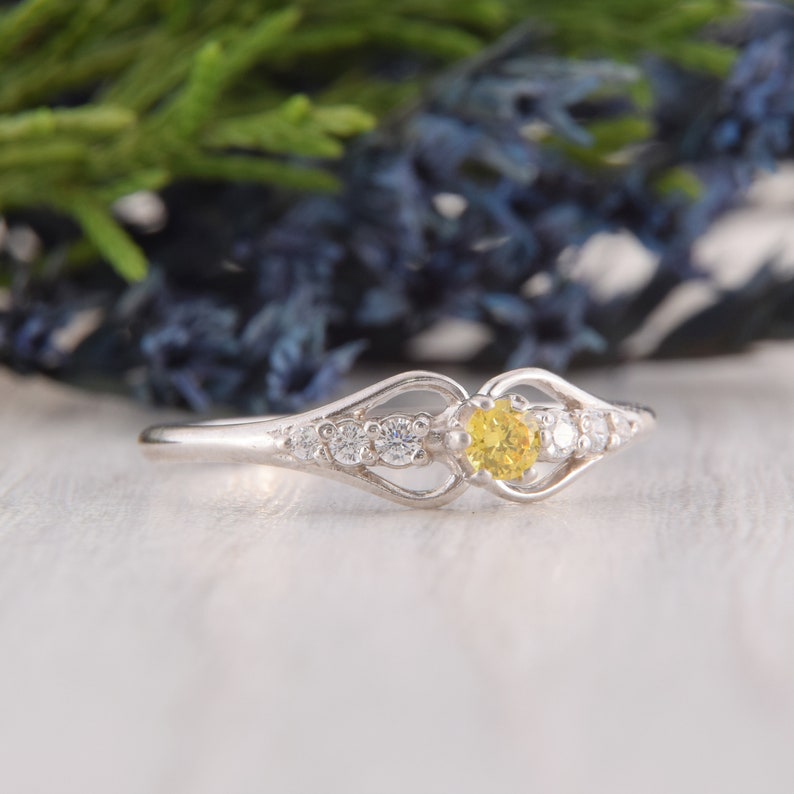 Citrine Jewelry November Birthstone Dainty Promise Silver Ring Silver Citrine Ring Yellow Stone Ring Womens Citrine Ring