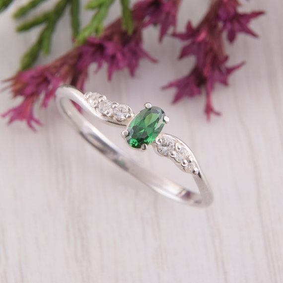 thumbnail image 2 of Flower Halo Round Cut Emerald Engagement Ring, 1 Carat 6 Mm Delicate Emerald Promise Ring, May Birthstone Gift, Muzo Green Emerald Ring 2 of 11