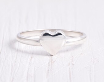 Delicate 925 Sterling Silver Heart Promise Ring for Her, Minimalist Dainty Love Ring, Simple Stacking Ring for Her