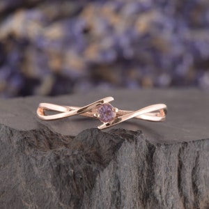 Unique Amethyst Promise Ring, Womens Gold Promise Ring, Art Deco Engagement Ring,Dainty Promise Ring,Womens Amethyst Ring,Gold Amethyst Ring