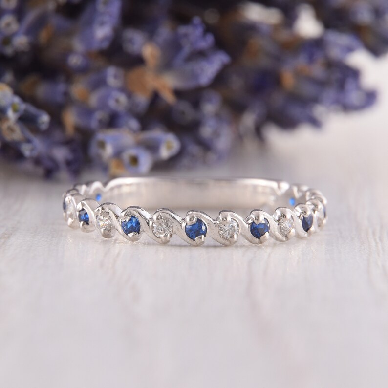 Womens Sapphire Wedding band Dainty Wedding Band Silver Etsy