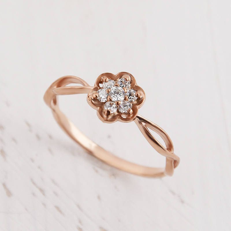 Rose Gold Dainty Flower Ring Womens Small Flower Ring Tiny Etsy