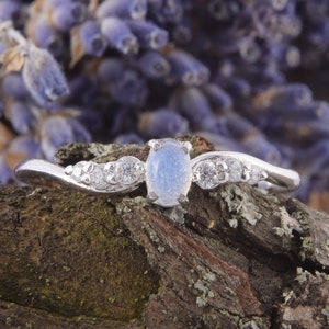 14k solid white gold womens moonstone promise ring, Moonstone engagement ring,Unique promise ring for her,Small & simple womens promise ring
