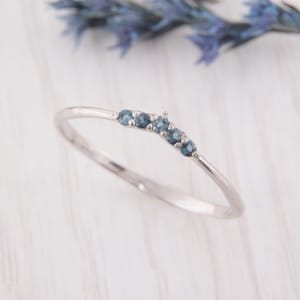Blue Topaz Curved Wedding Band, Dainty Womens Silver Wedding Band, Womens Topaz Ring, Silver Topaz Ring, Topaz Jewelry, December Birthstone