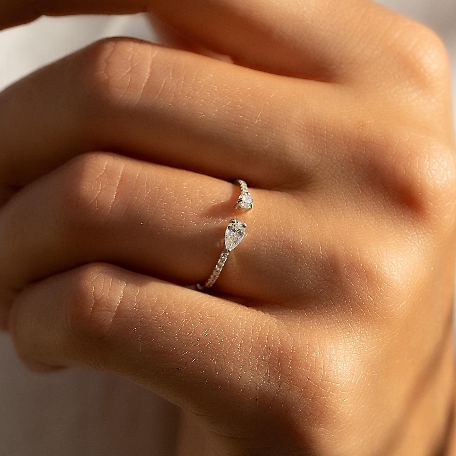 Dainty minimalist 925 sterling silver diamond cz stacking ring, Unique women open cz wedding ring, Delicate & elegant silver cz promise ring