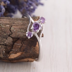 Simple Three Stone Silver Promise Ring Womens Amethyst Silver | Etsy