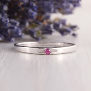 Womens Minimalist Ruby Ring, Small Ring, Delicate Ring, Solitaire Ring, Ruby Jewelry, Pink Stone Ring, July Birthstone