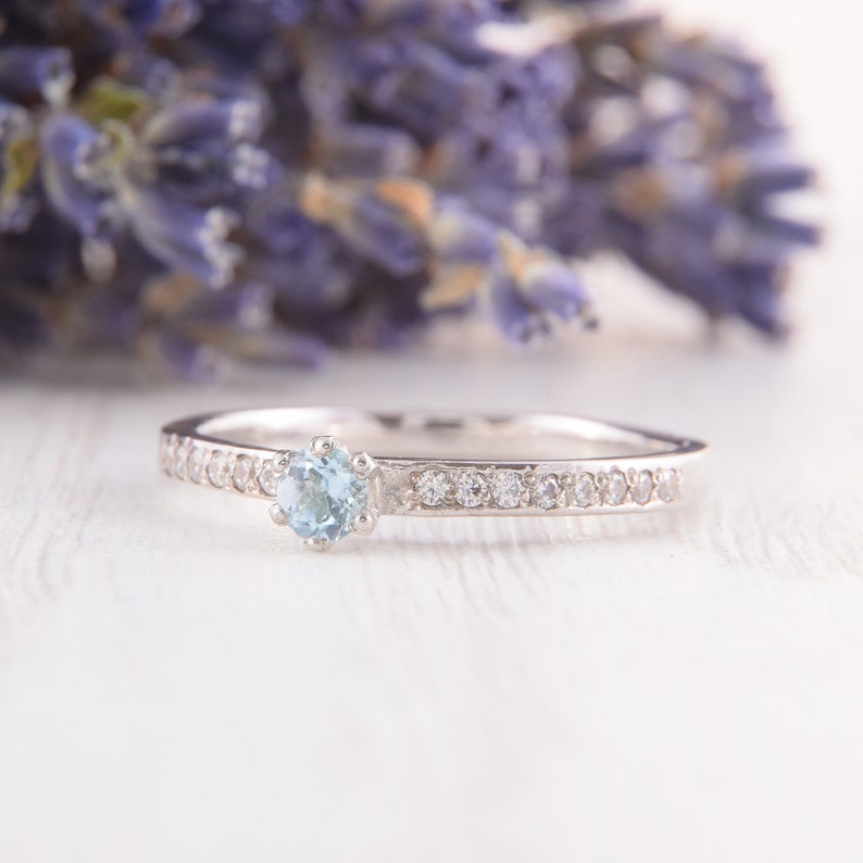 Womens Silver Aquamarine Promise Ring Dainty Promise Ring for Etsy