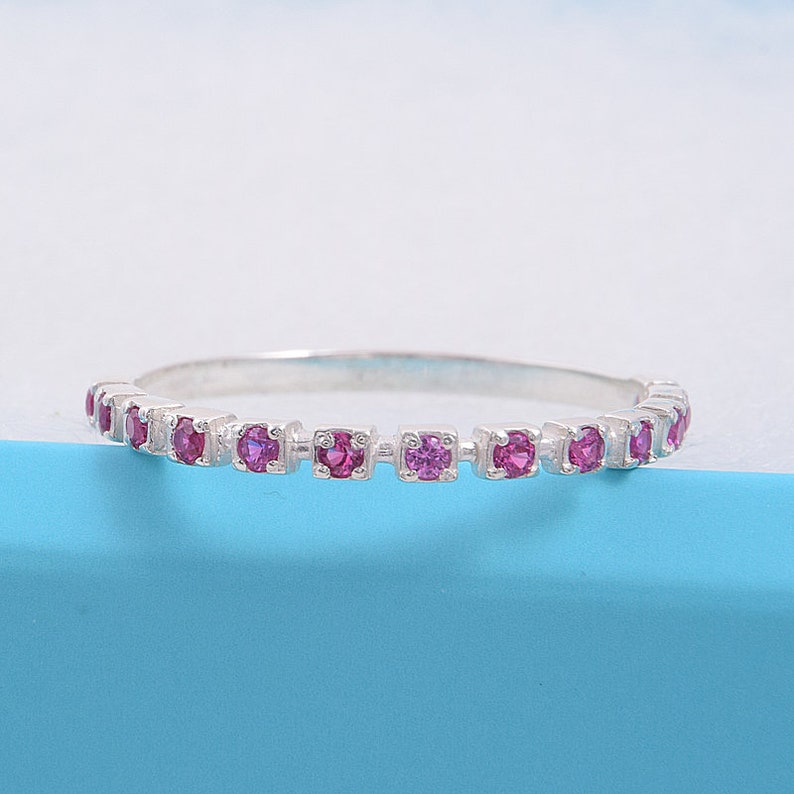 Silver wedding band Ruby wedding band Delicate ring Tiny wedding ring Elegant ring Women wedding ring Ruby ring Silver wedding ring