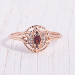 Dainty Womens Garnet Ring, Womens Promise Ring, Rose Gold Garnet Ring, Marquise Ring, Red Garnet Gold Ring