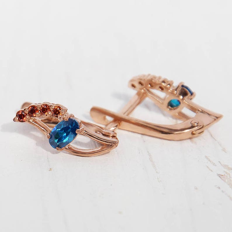 Rose gold earrings Topaz earrings Garnet earrings Red stone earrings Unique gold earrings Blue stone earrings Dainty earrings