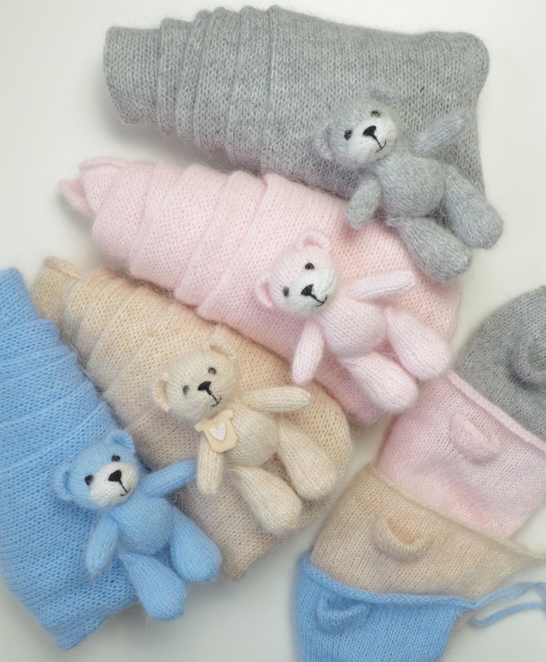 Newborn photo prop set teddy bear matching wrap. Etsy