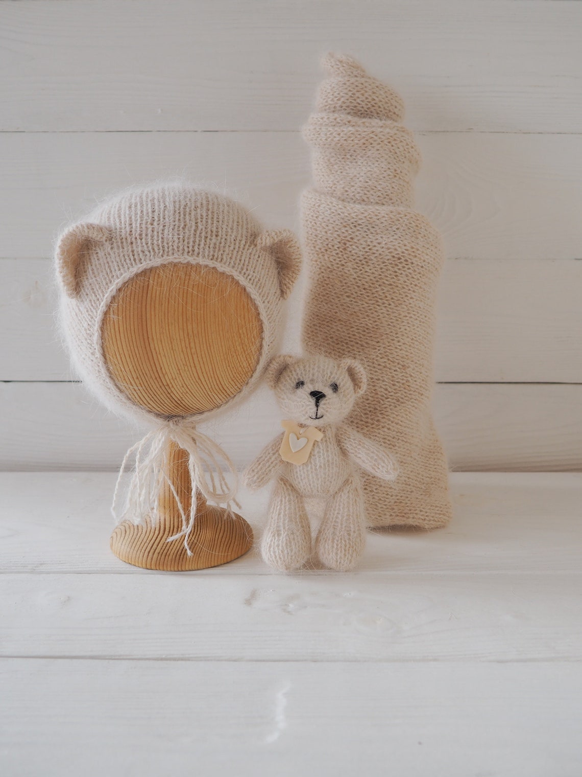 Newborn photo prop set teddy bear matching wrap. Etsy